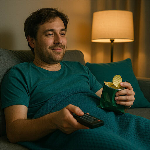 Binge watchen met snacks.